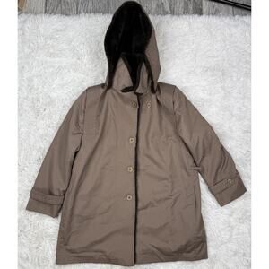 VTG 70s FITZ Faux Fur Lined Jacket Womens Size 16 Brown Union Made In‎ USA ILGWU